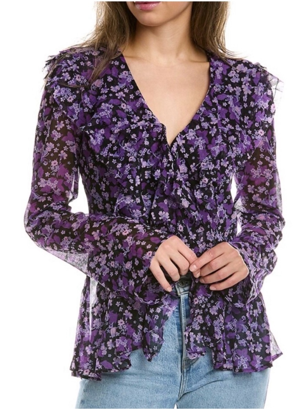 Free People Nina Floral Sheer Blouse Ladies L
